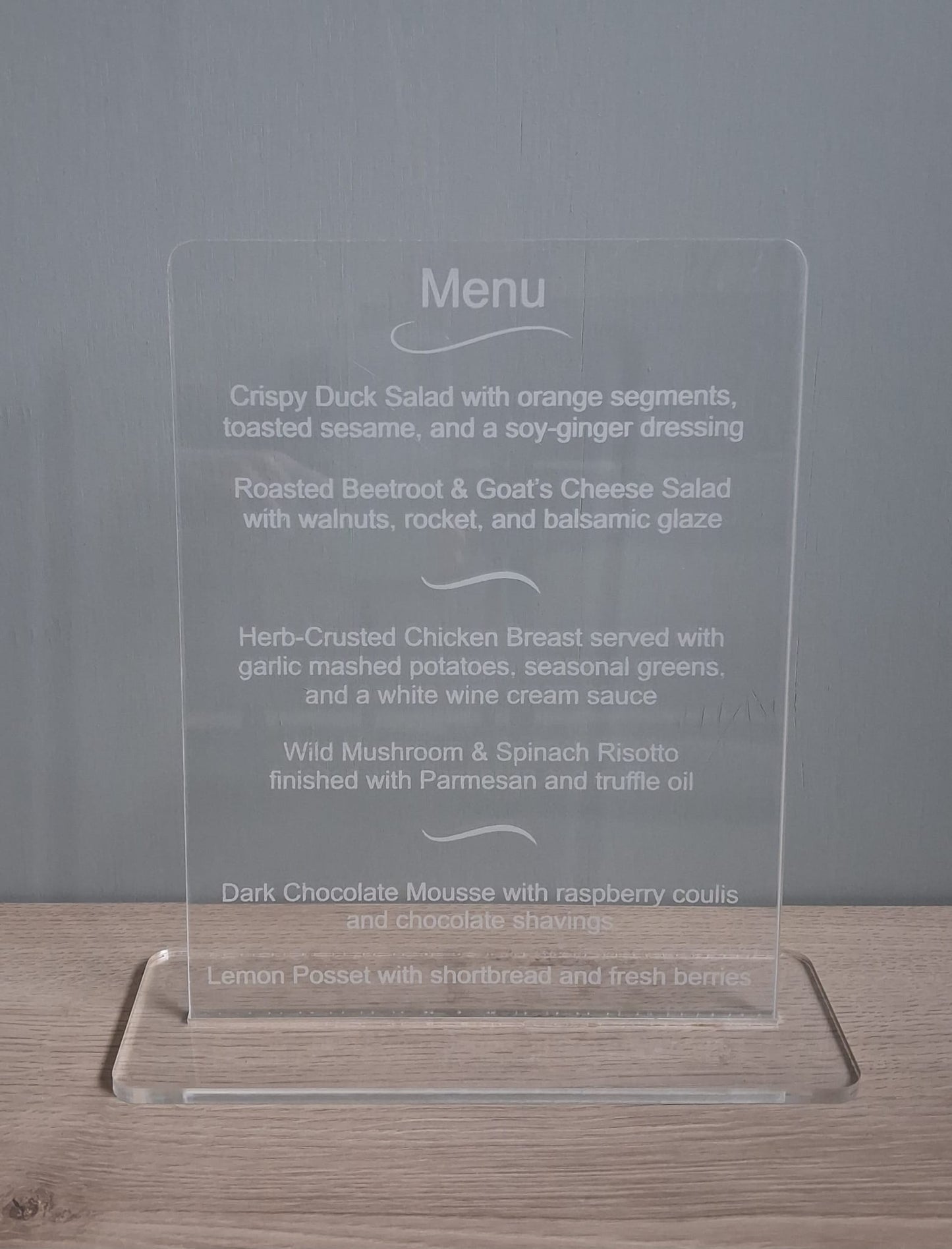 Clear acrylic table sign