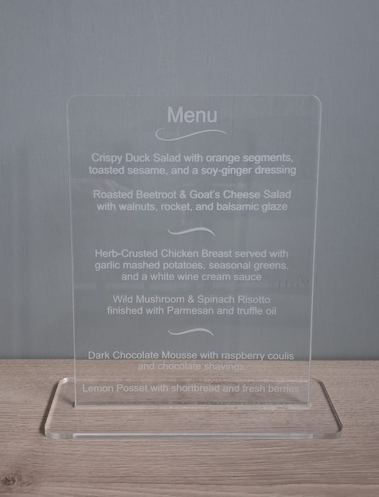 Clear acrylic table sign