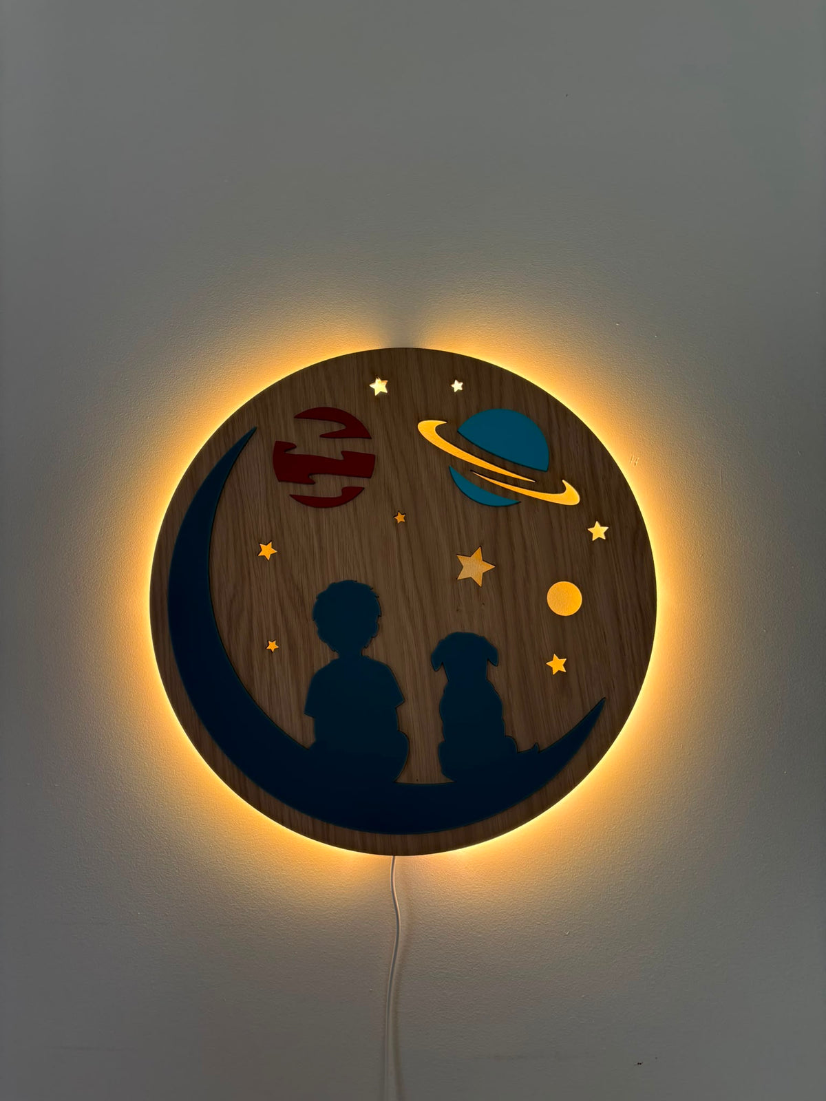 Circular wall light - Boy and dog on moon